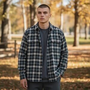 Field & Stream‎ VTG Flannel Men Plaid Navy Blue Sz Med. Fishing Hike Camp Work